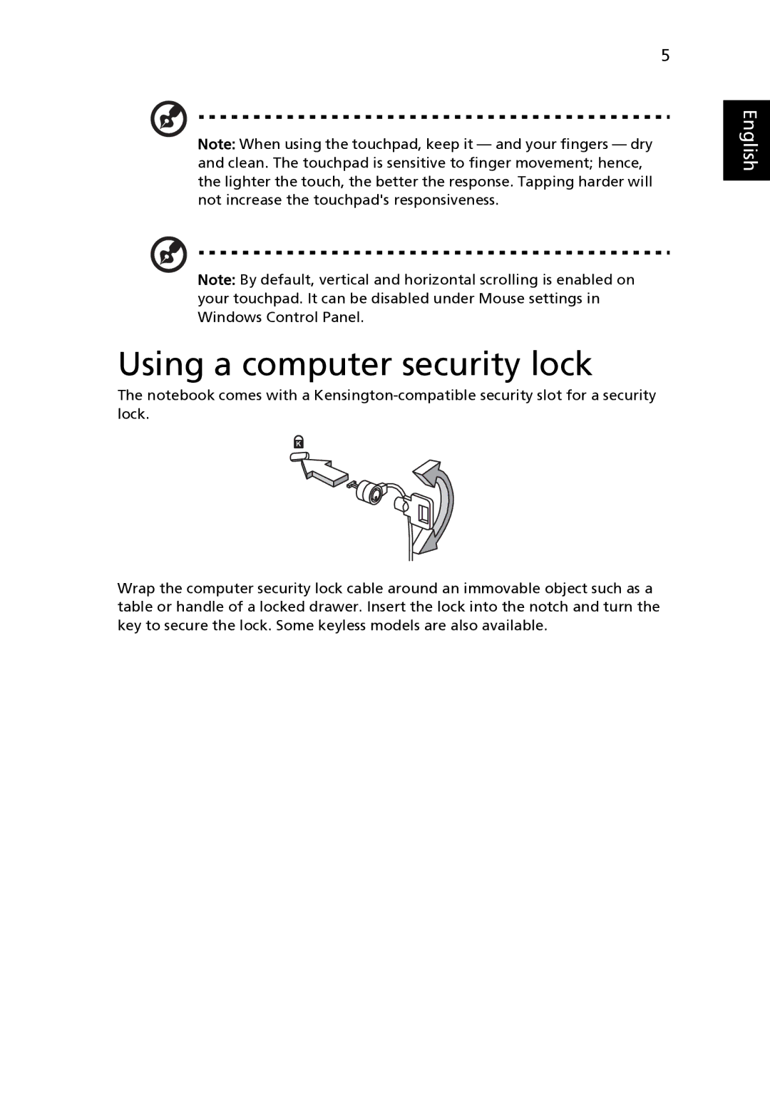 Acer one, Aspire One AO722-0473, LU.SGA0D.068, LU.SGA0D.066 manual Using a computer security lock 