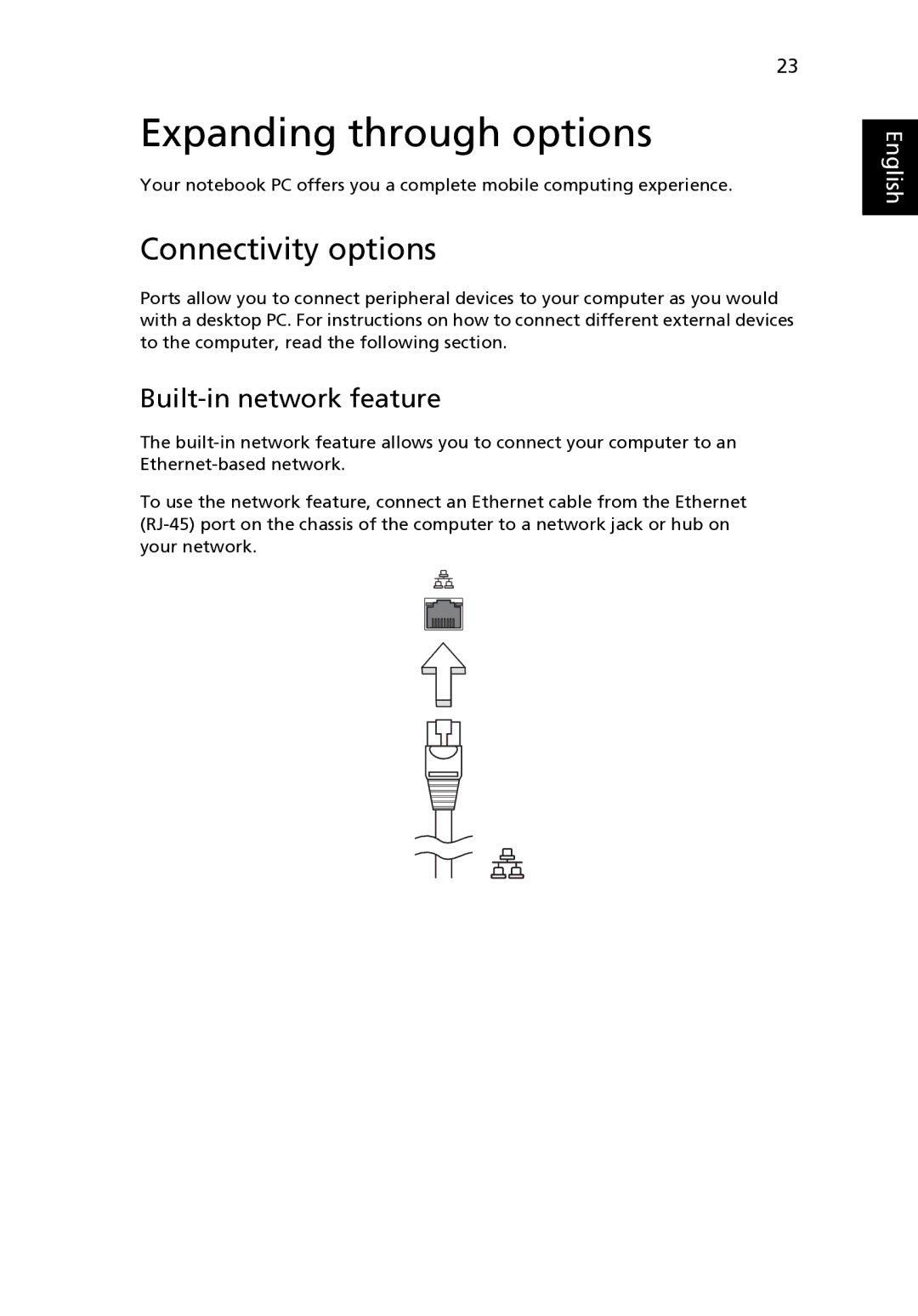 Acer LU.SGA0D.068, Aspire One AO722-0473, one Expanding through options, Connectivity options, Built-in network feature 