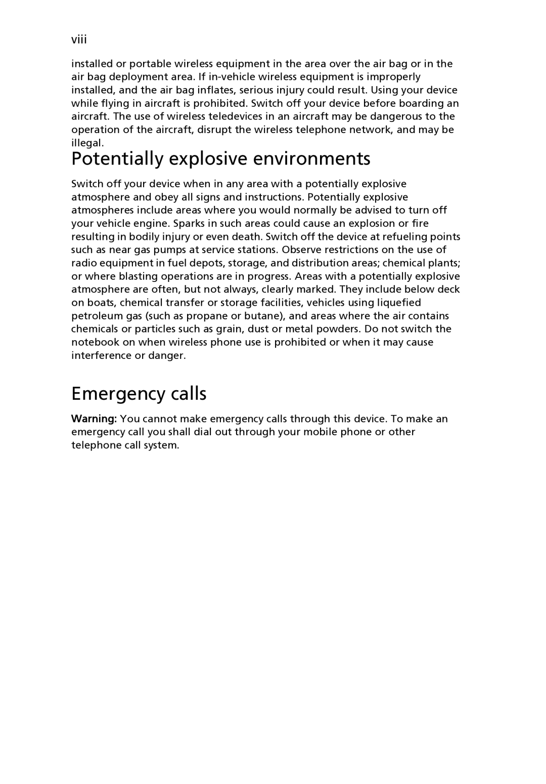 Acer Aspire One AO722-0473, LU.SGA0D.068, LU.SGA0D.066, one manual Potentially explosive environments, Emergency calls 