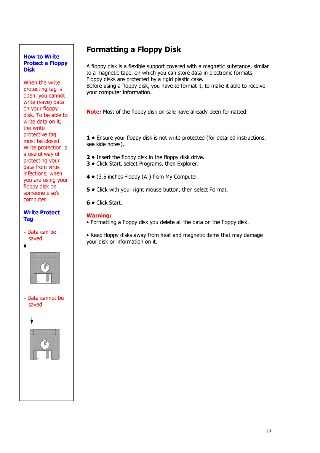 Acer Aspire manual Formatting a Floppy Disk, How to Write Protect a Floppy Disk 