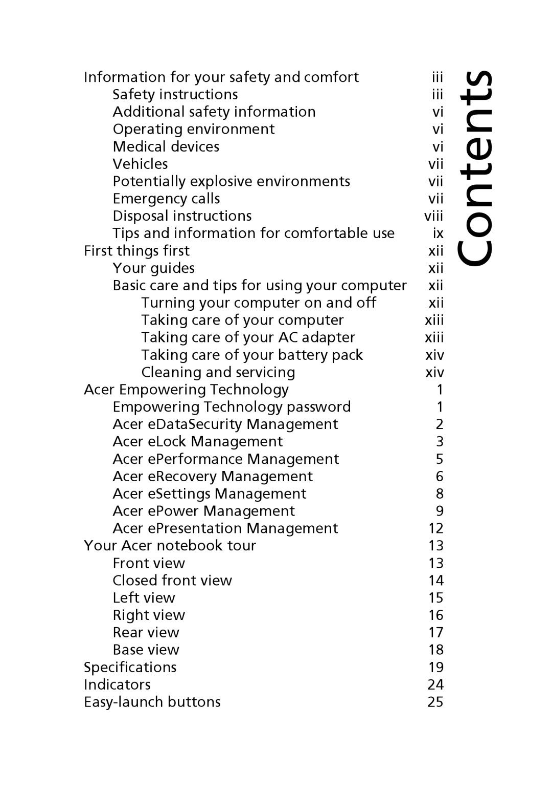 Acer 9300, Aspire7000 manual Contents 