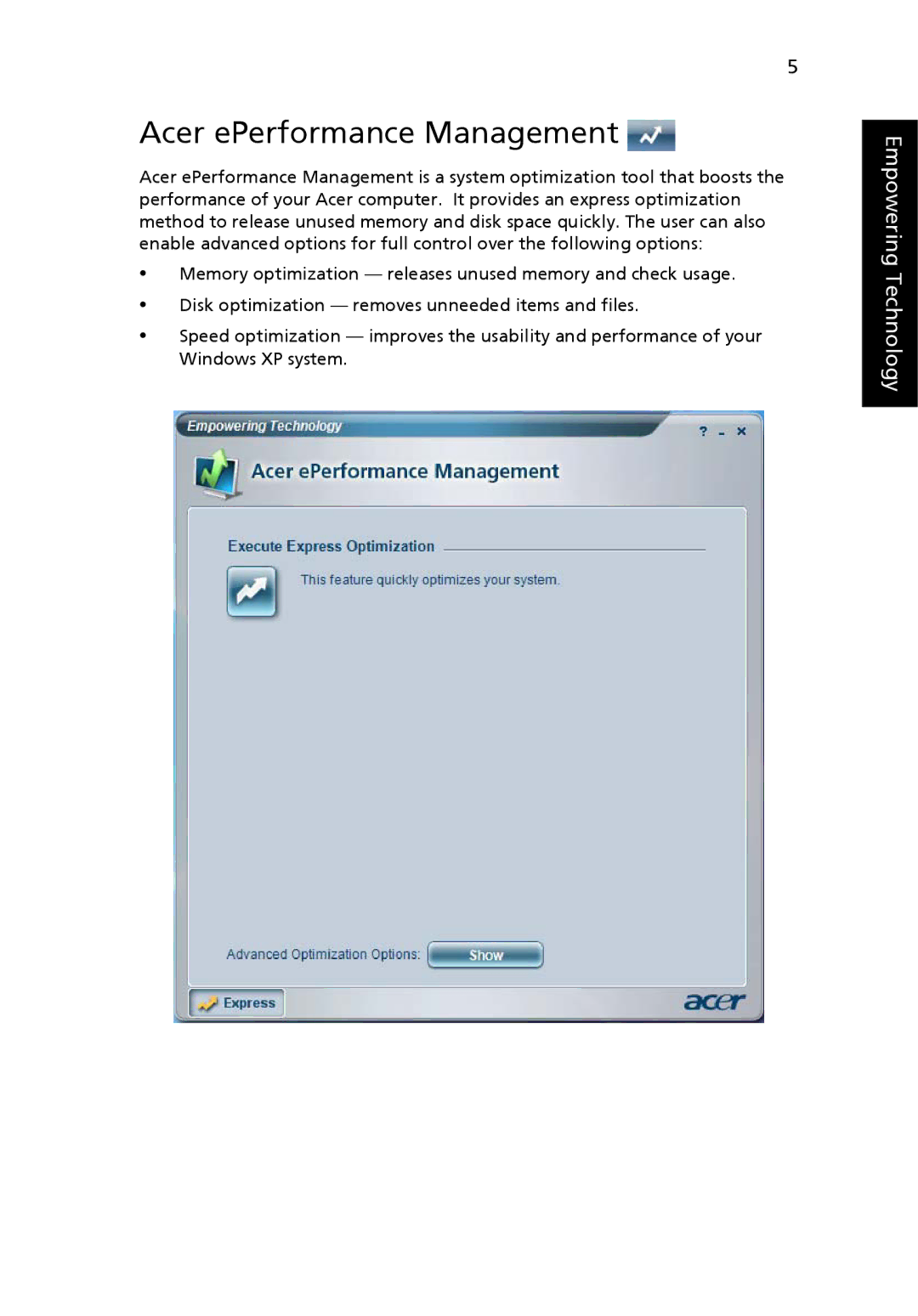 Acer 9300, Aspire7000 manual Acer ePerformance Management 