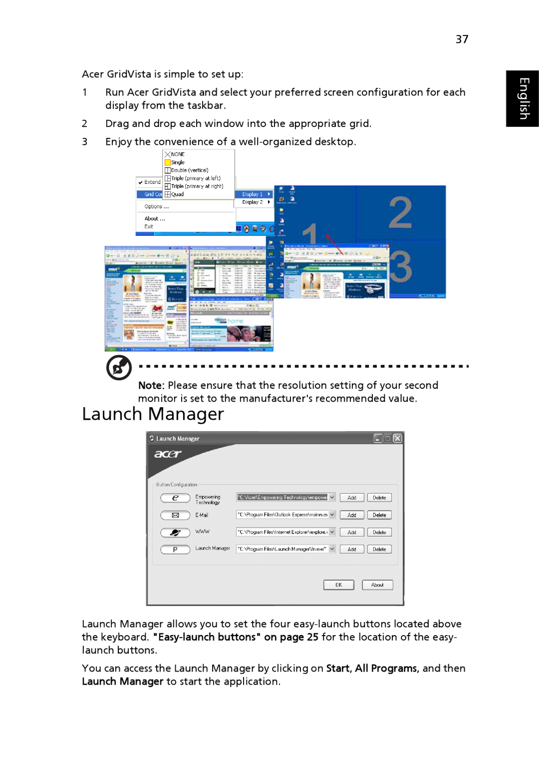 Acer 9300, Aspire7000 manual Launch Manager 