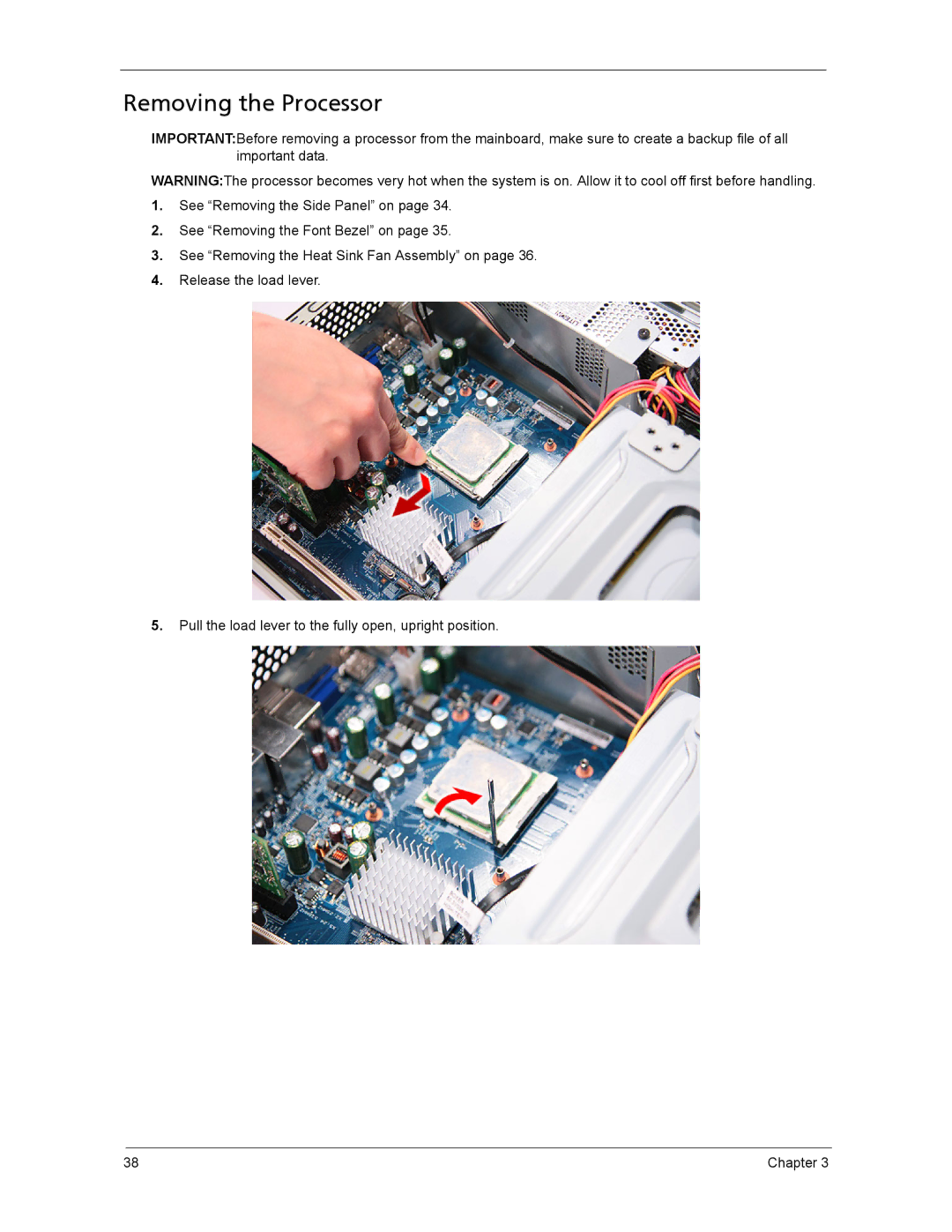 Acer ASX3200, ASX1200 manual Removing the Processor 