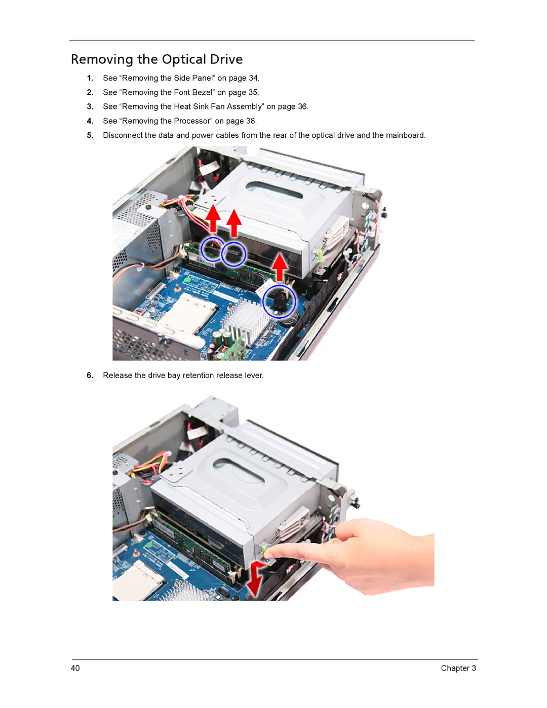 Acer ASX3200, ASX1200 manual Removing the Optical Drive 