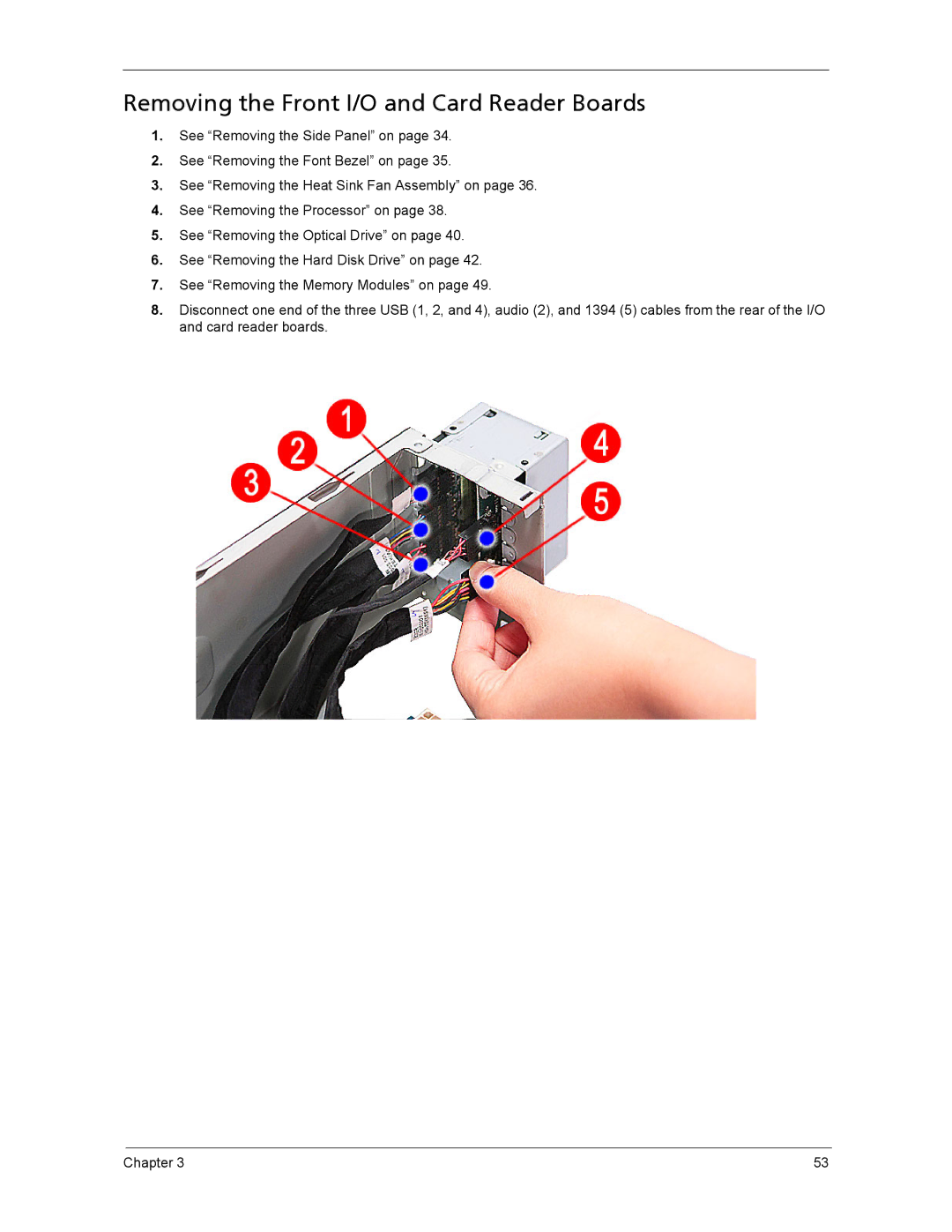 Acer ASX1200, ASX3200 manual Removing the Front I/O and Card Reader Boards 