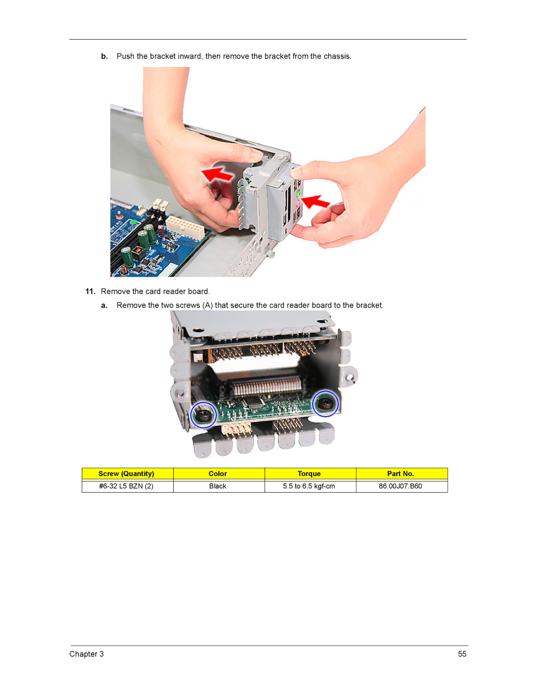 Acer ASX1200, ASX3200 manual Screw Quantity Color Torque #6-32 L5 BZN Black 