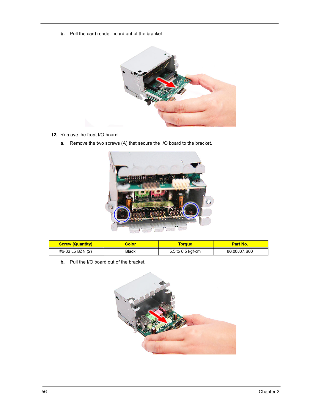 Acer ASX3200, ASX1200 manual Pull the I/O board out of the bracket 