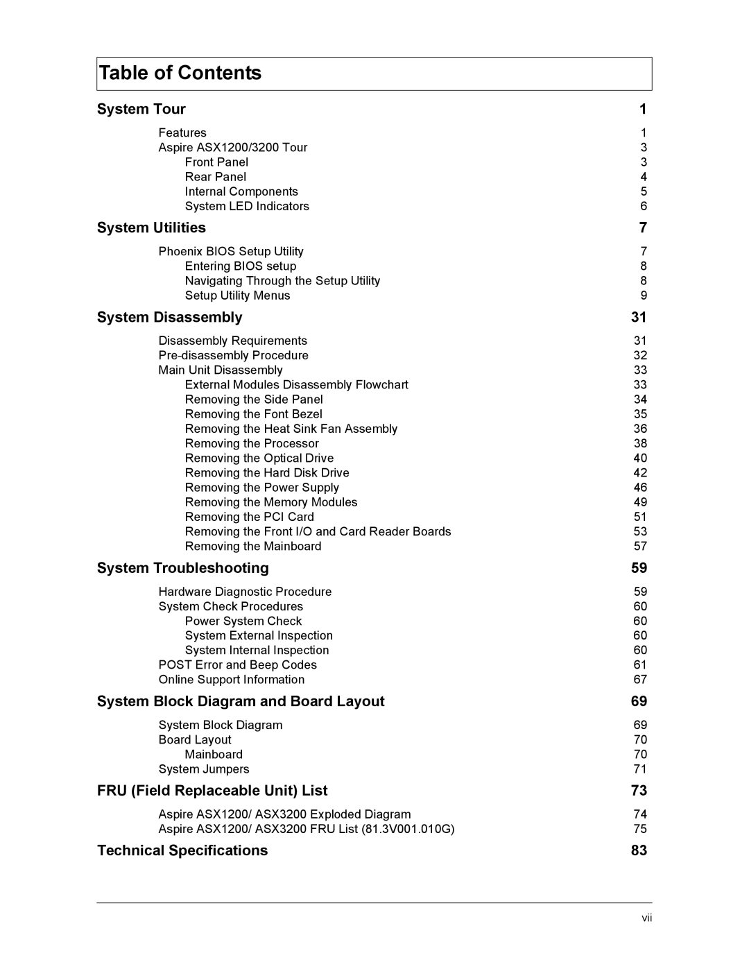 Acer ASX1200, ASX3200 manual Table of Contents 