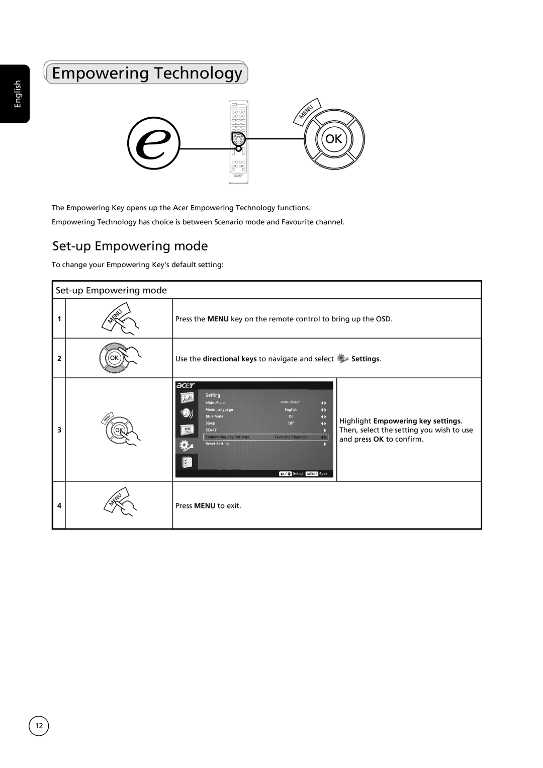 Acer AT1935 important safety instructions Empowering Technology, Set-up Empowering mode 