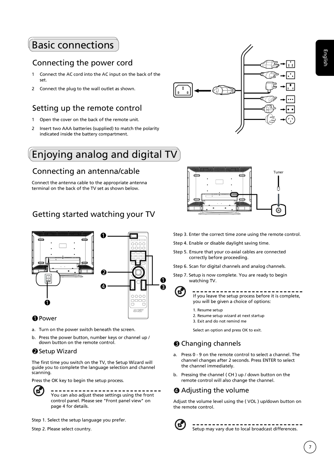 Acer AT1935 important safety instructions Basic connections, Enjoying analog and digital TV 