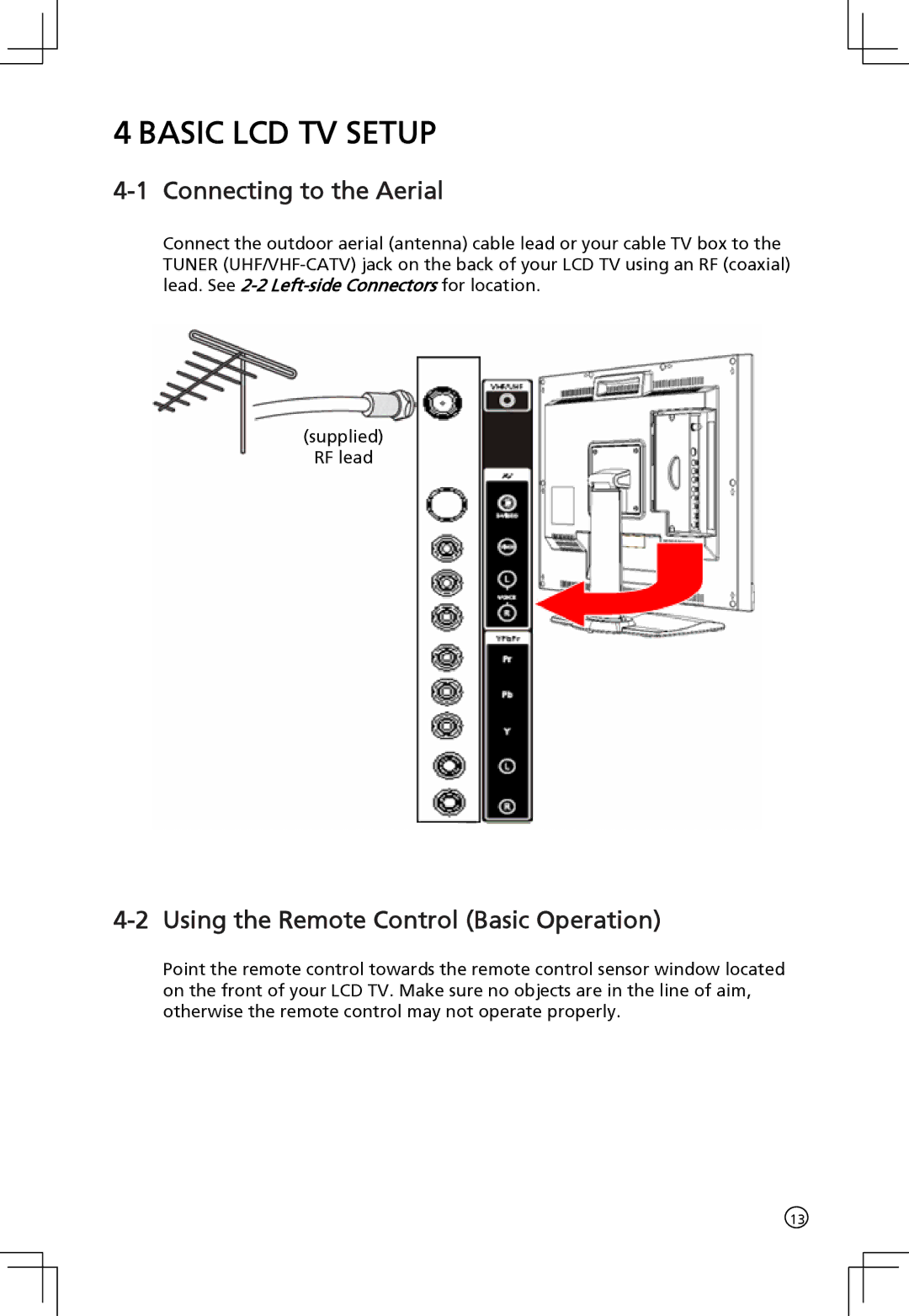 Acer AT2001 manual Basic LCD TV Setup, Connecting to the Aerial, Using the Remote Control Basic Operation 