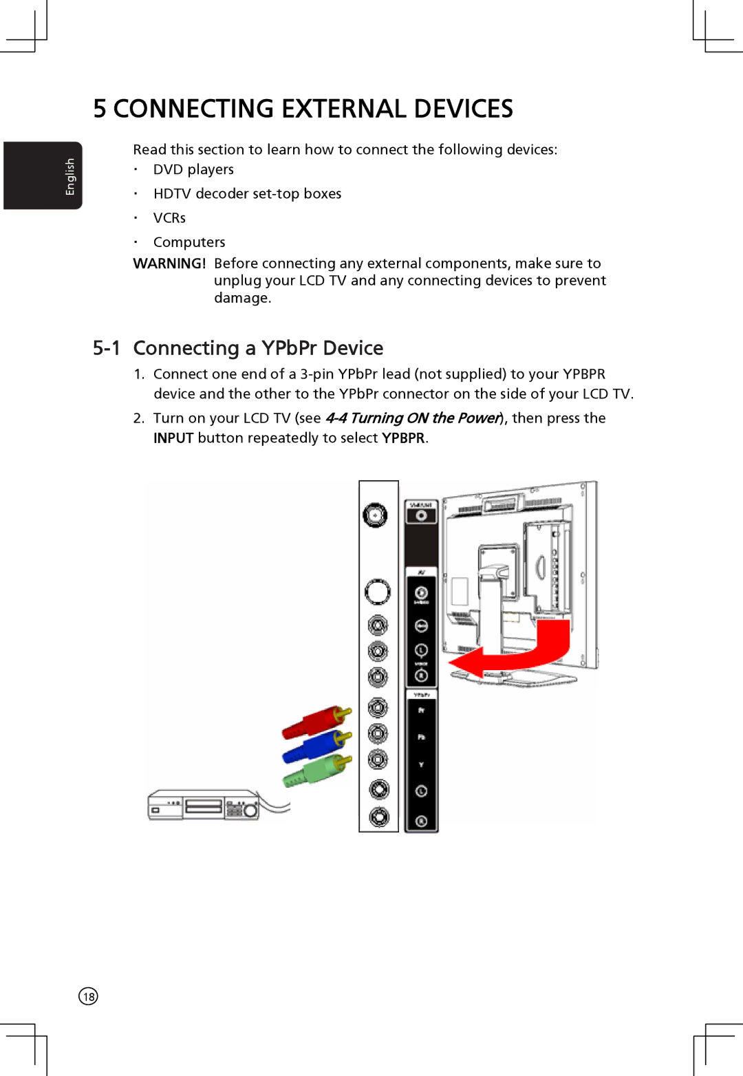 Acer AT2001 manual Connecting External Devices, Connecting a YPbPr Device 