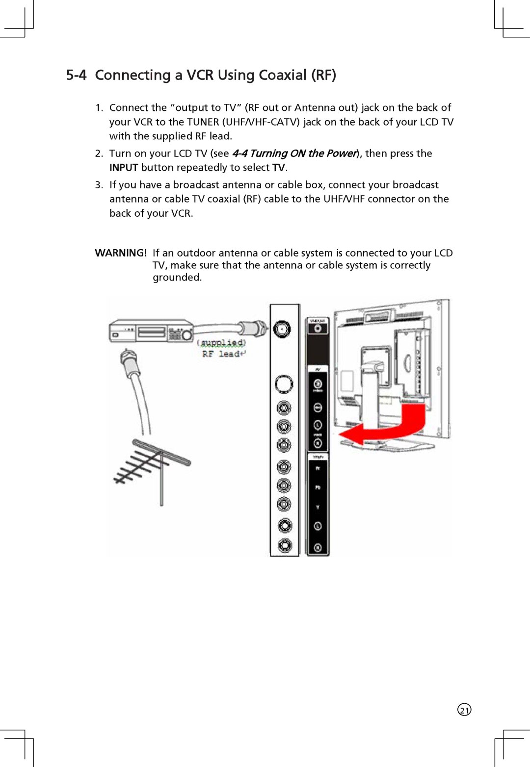 Acer AT2001 manual Connecting a VCR Using Coaxial RF 