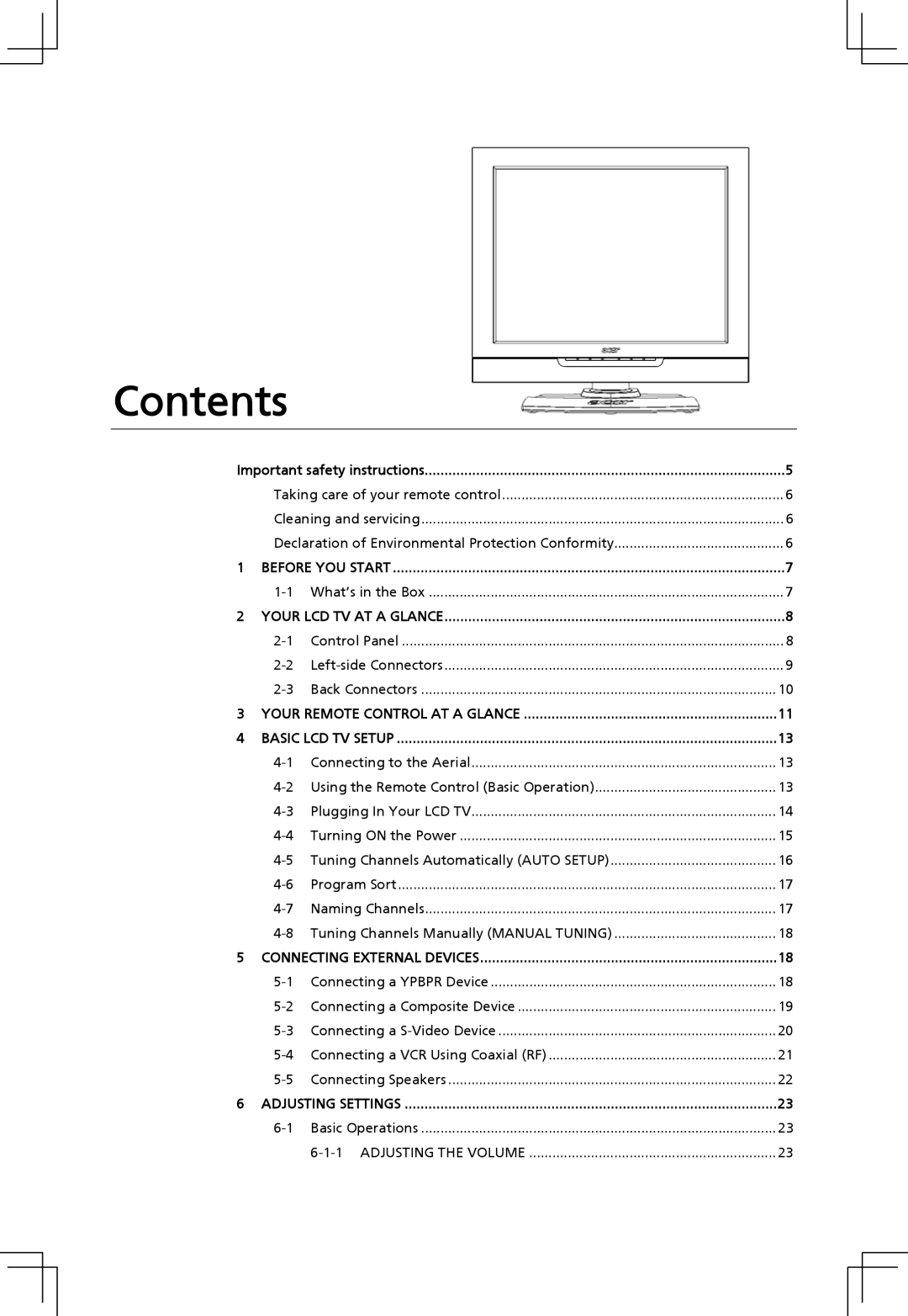 Acer AT2001 manual Contents 