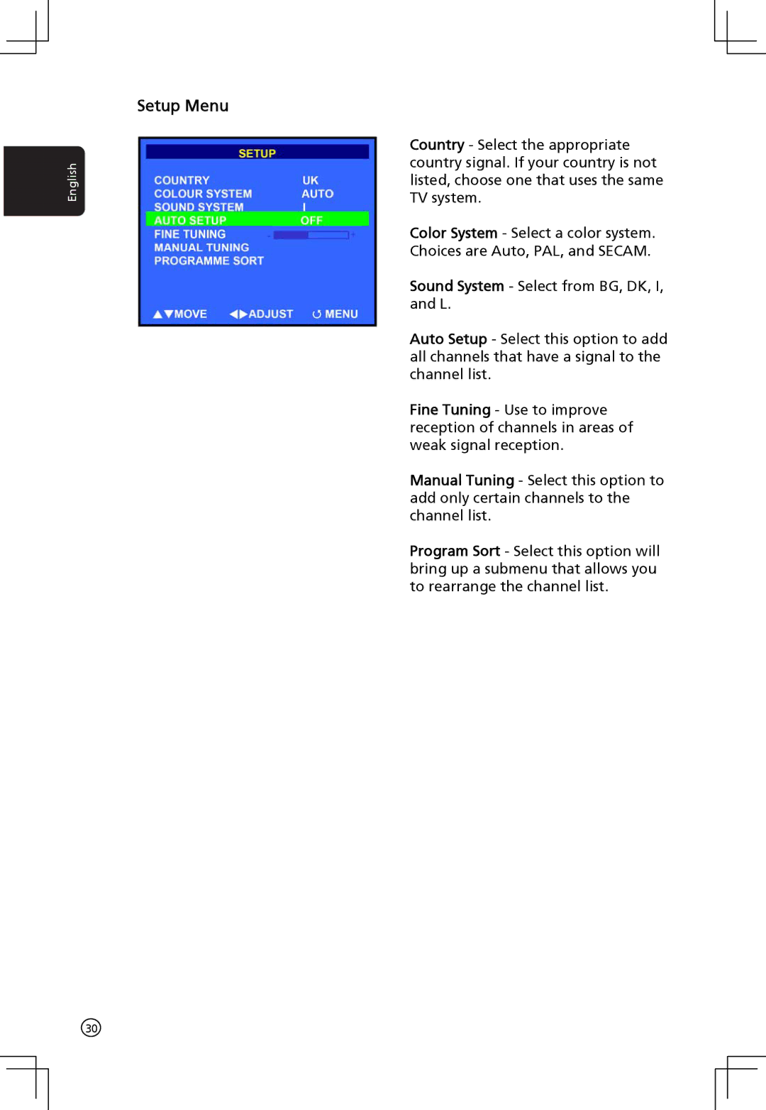 Acer AT2001 manual Setup Menu 