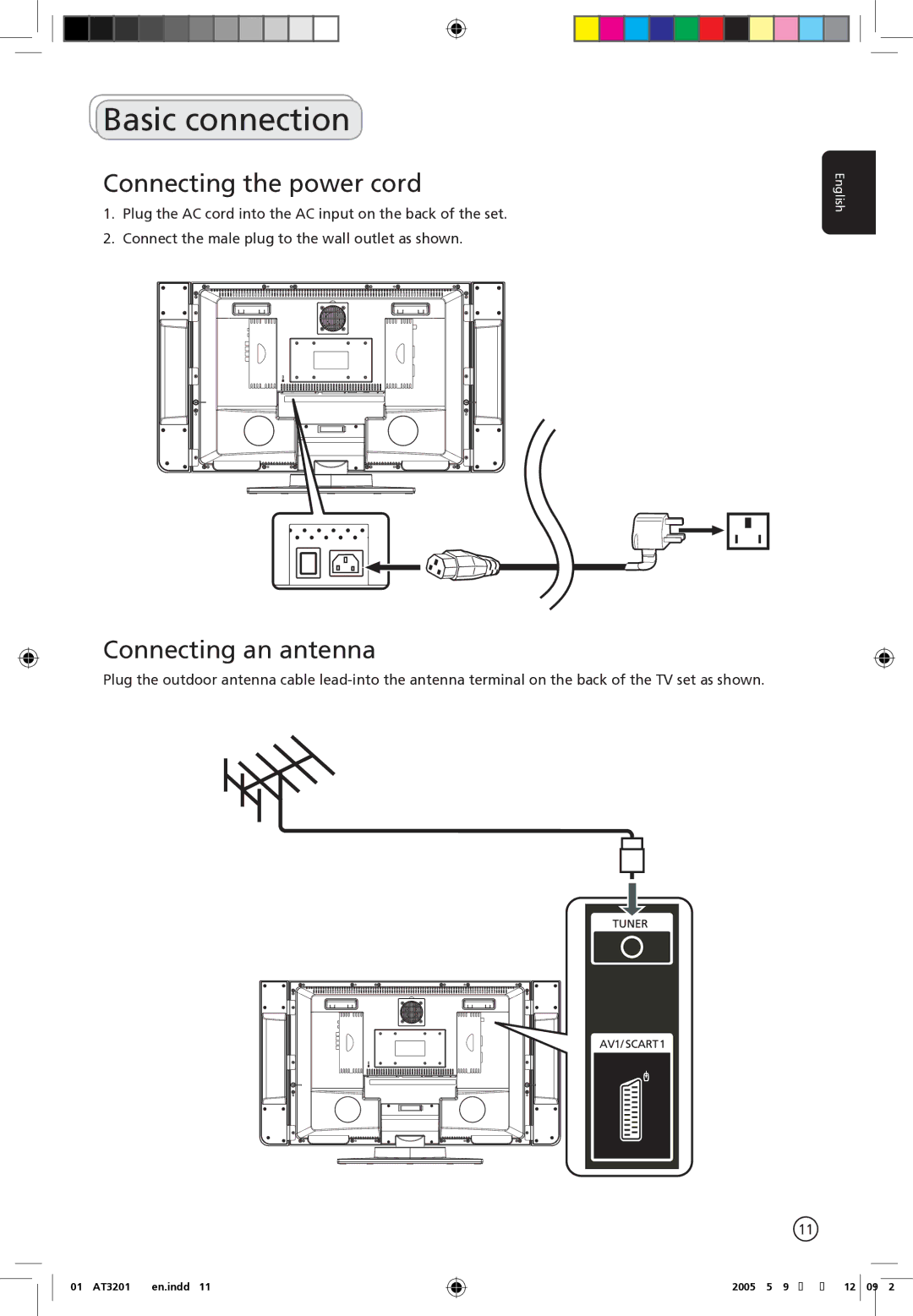 Acer AT3201W manual Basic connection, Connecting the power cord, Connecting an antenna 