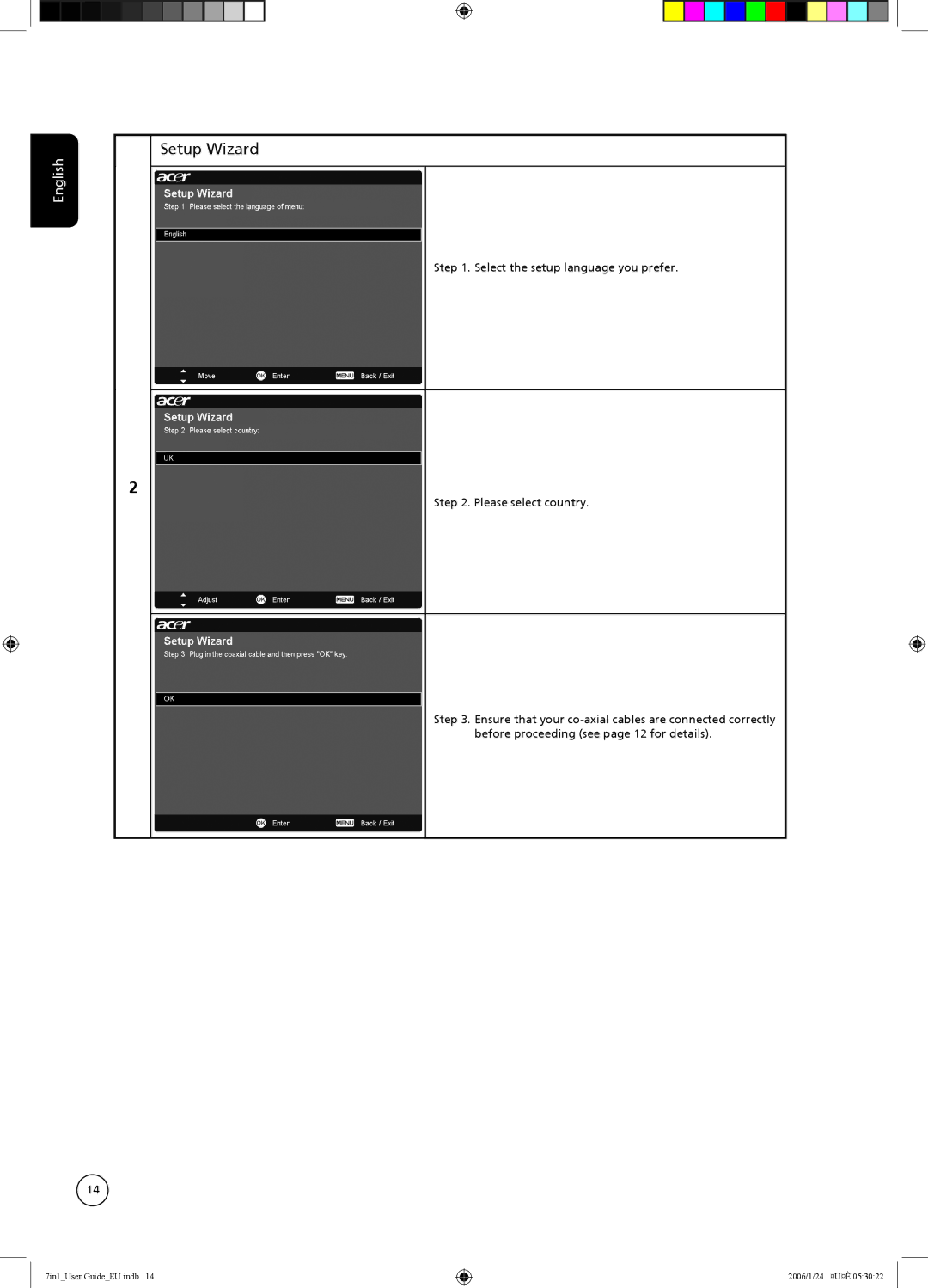 Acer AT3204, AT2604, AT2703, AT3704, AT3202, AT2602, AT2704 important safety instructions Setup Wizard 