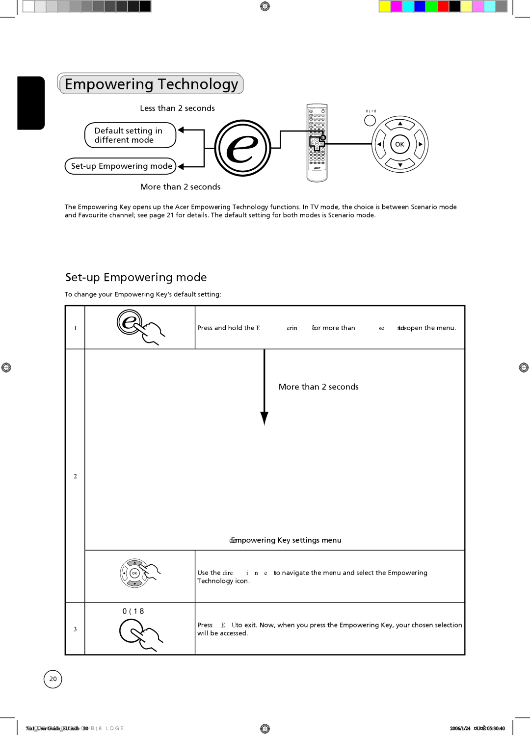 Acer AT2704, AT3204, AT2604, AT2703, AT3704, AT3202, AT2602 Empowering Technology, Set-up Empowering mode 