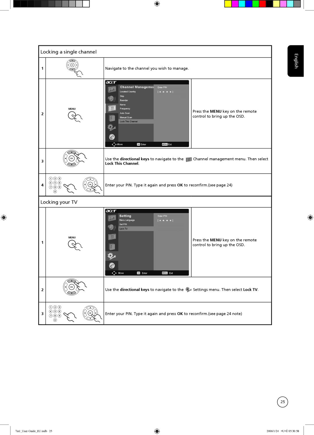 Acer AT3202 Locking a single channel, Locking your TV, Navigate to the channel you wish to manage, Lock This Channel 