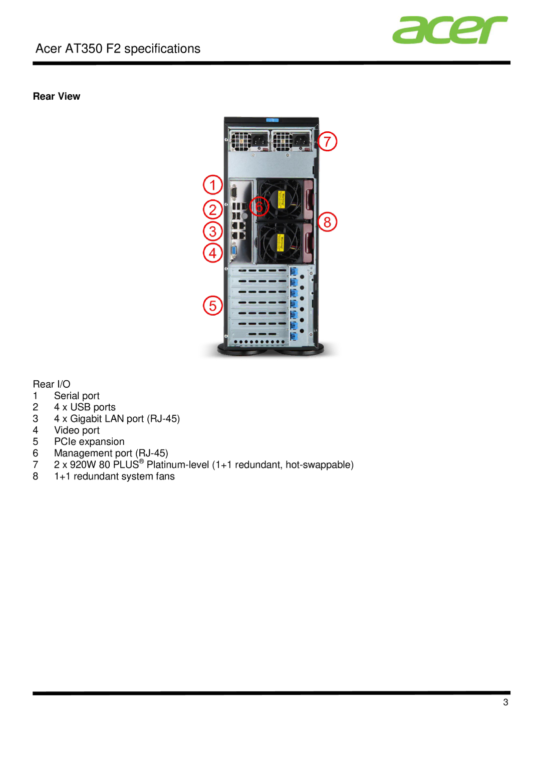 Acer AT350 F2 specifications Rear View 