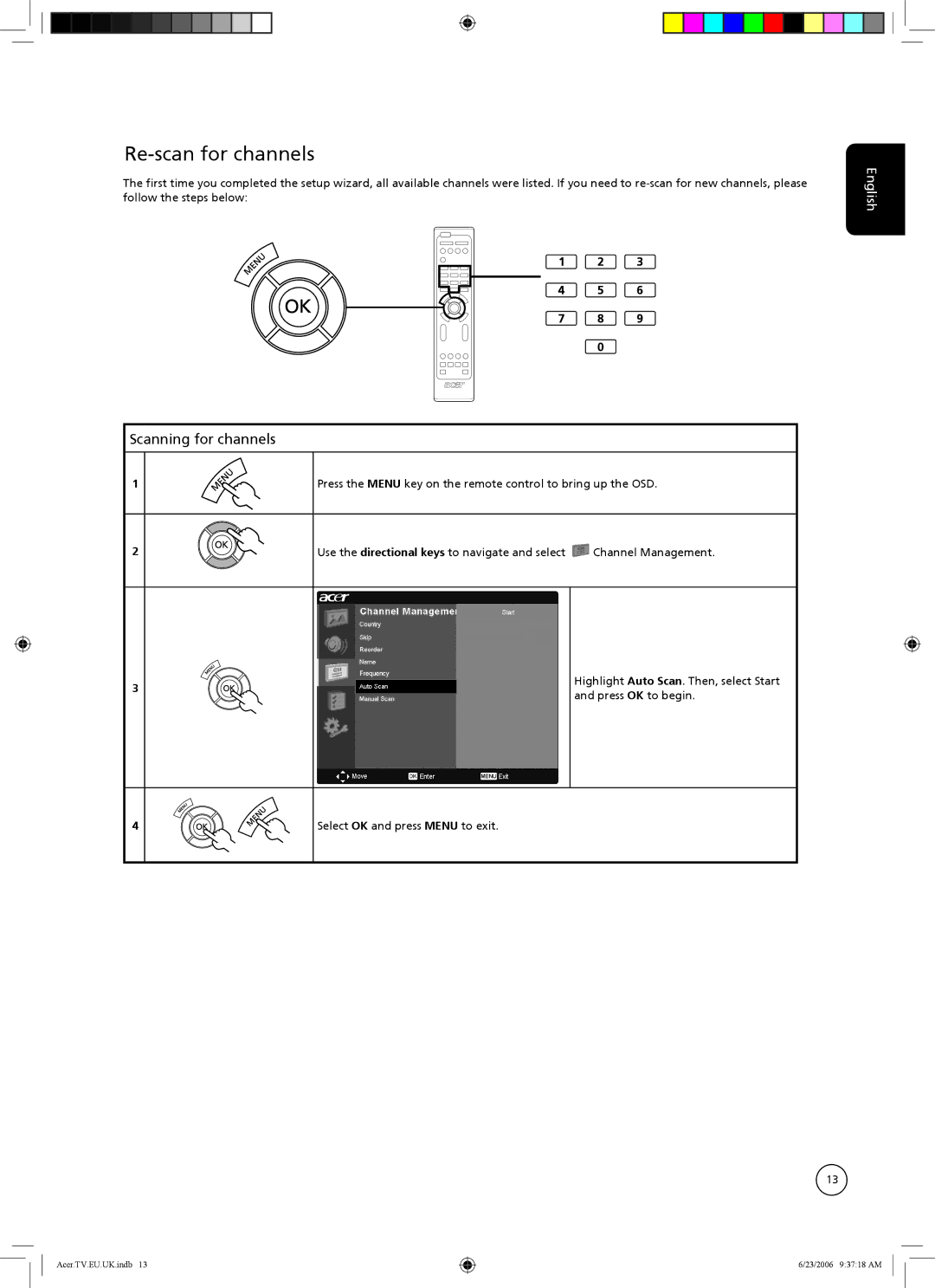 Acer AT3220, AT3720, AT4220 manual Re-scan for channels, Scanning for channels 