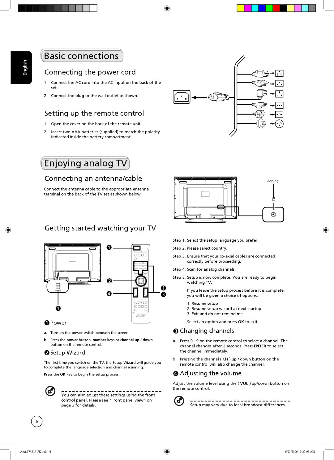 Acer AT3720, AT4220, AT3220 manual Basic connections, Enjoying analog TV 