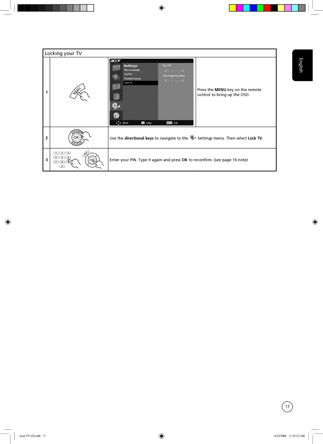 Acer AT3220A, AT4220A, AT3720A important safety instructions Locking your TV 