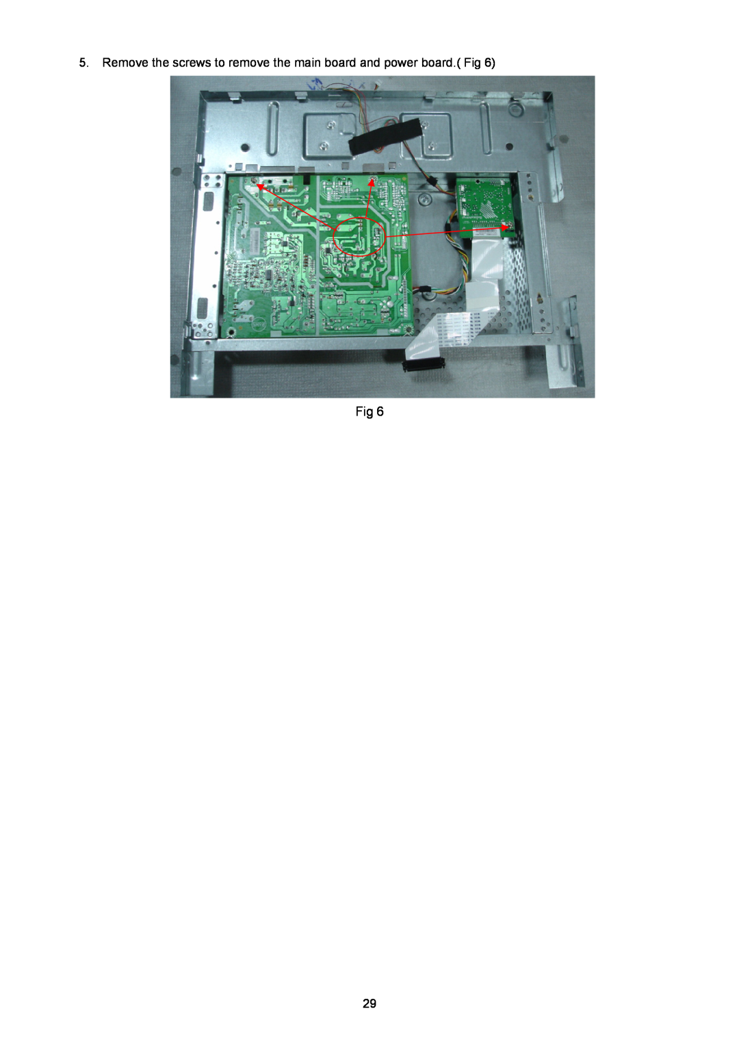 Acer B193R manual Remove the screws to remove the main board and power board. Fig 