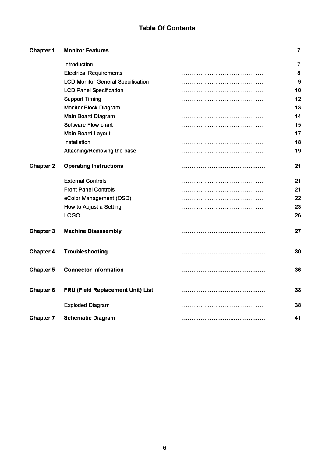 Acer B193R manual Table Of Contents 