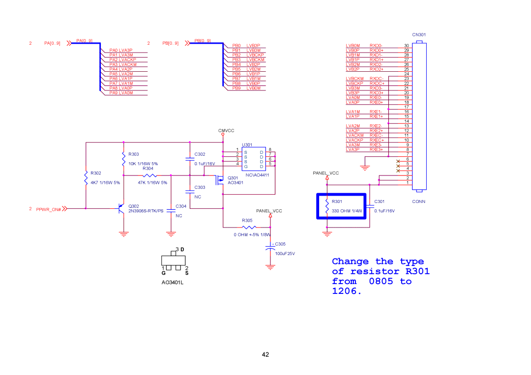 Acer B203W manual Change the type of resistor R301 from 0805 to 