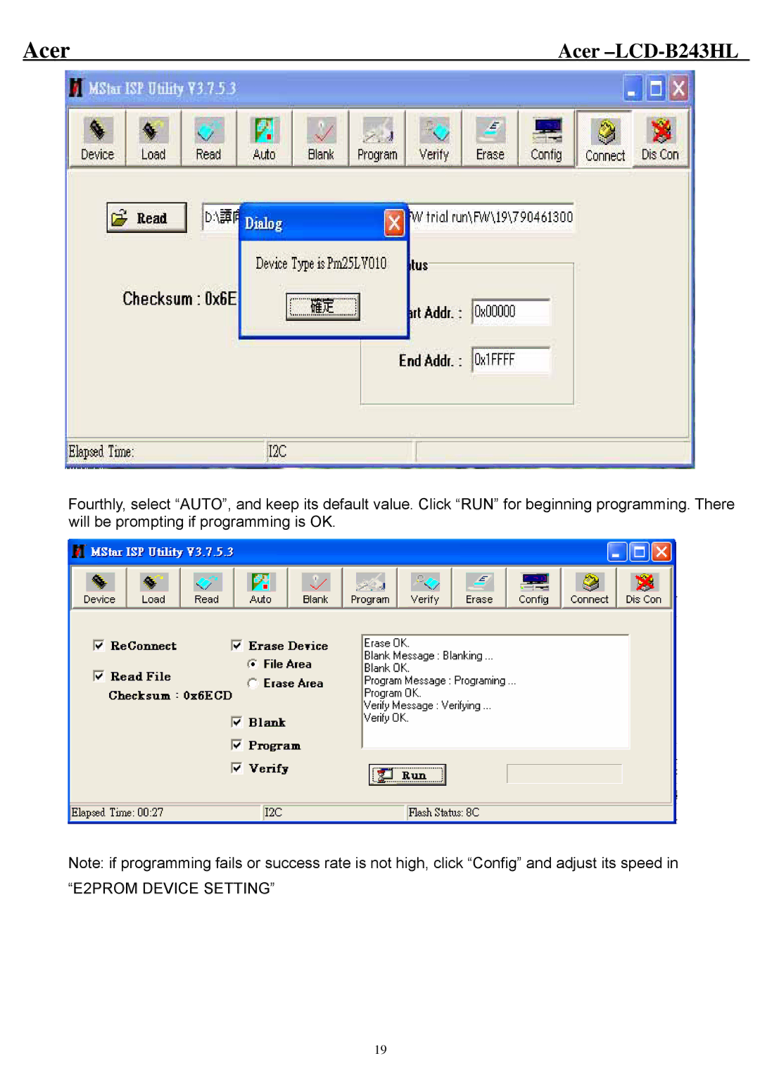 Acer B243HL service manual E2PROM Device Setting 