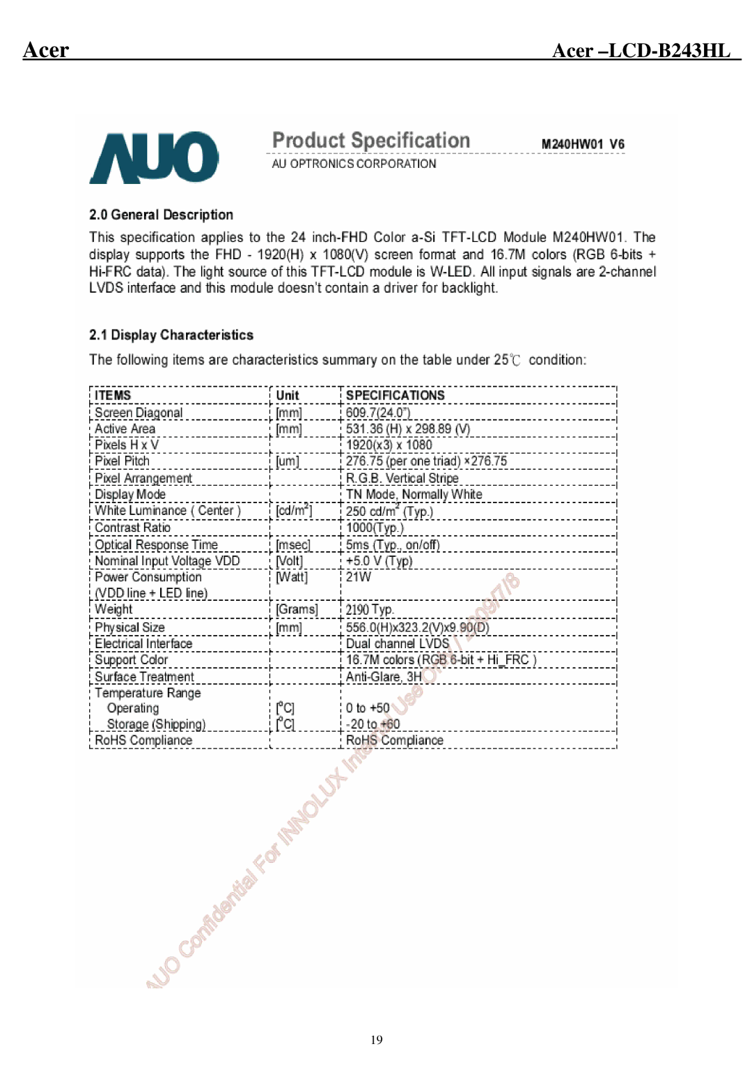 Acer B243HL service manual Acer 