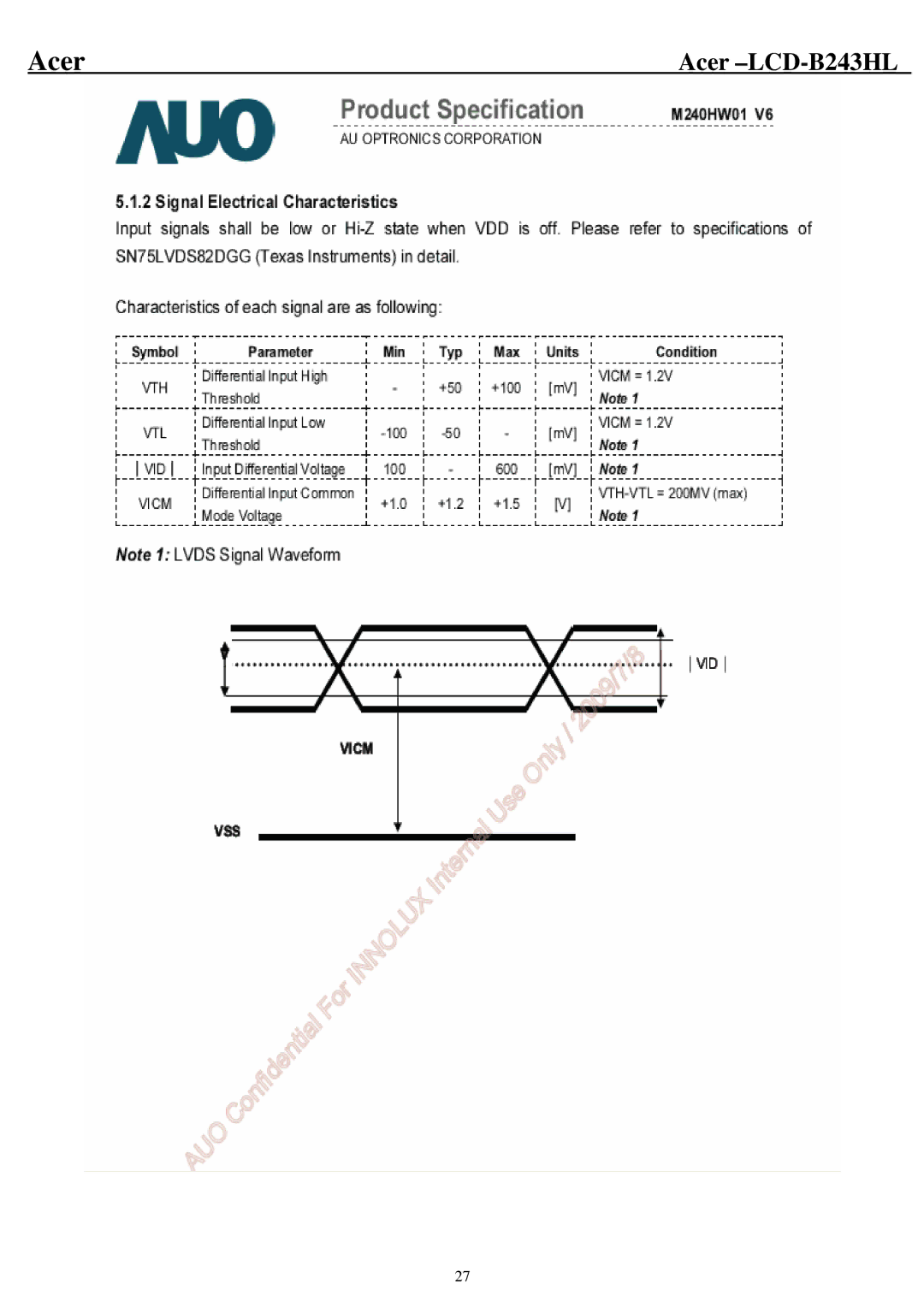 Acer B243HL service manual Acer 