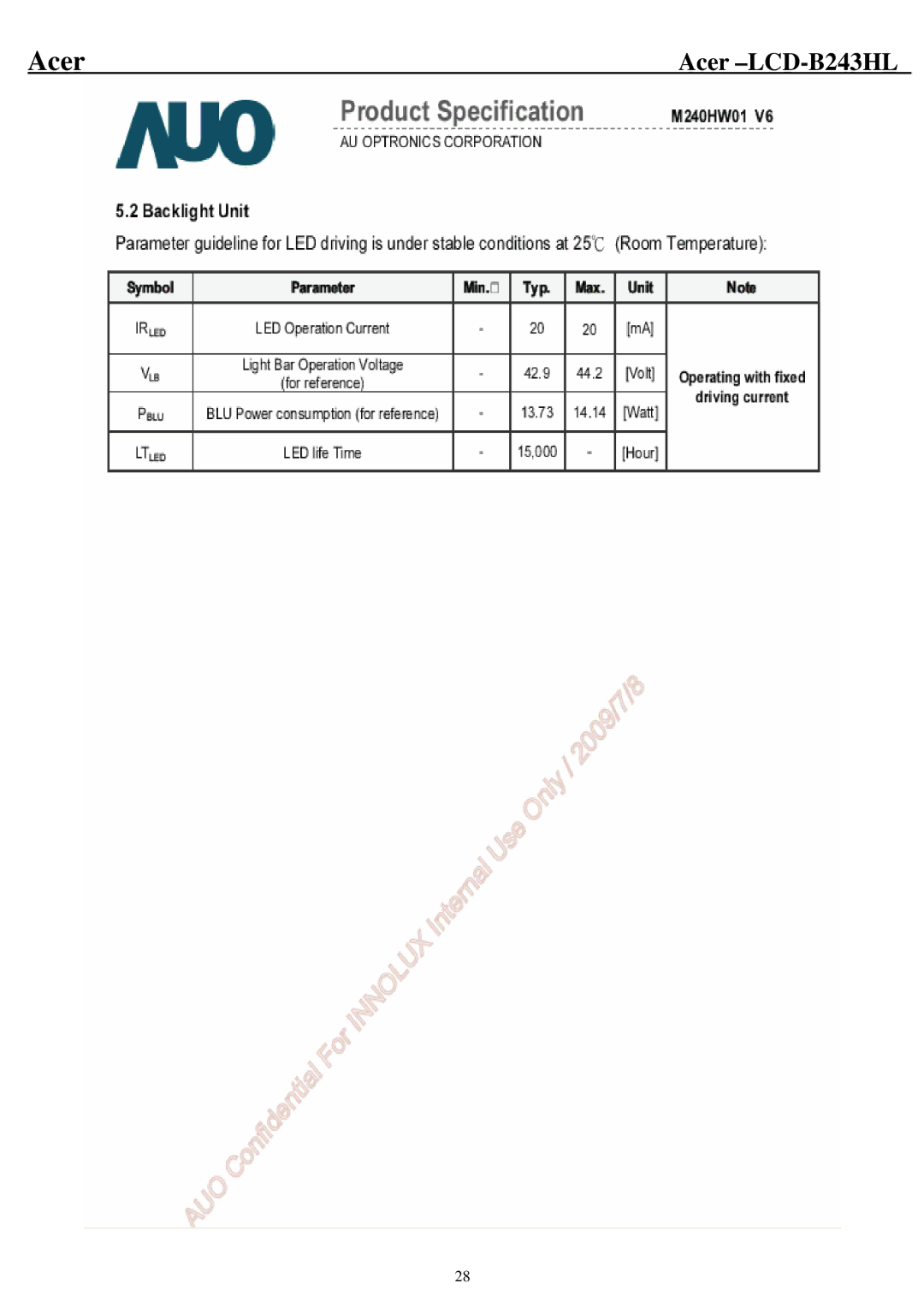 Acer B243HL service manual Acer 