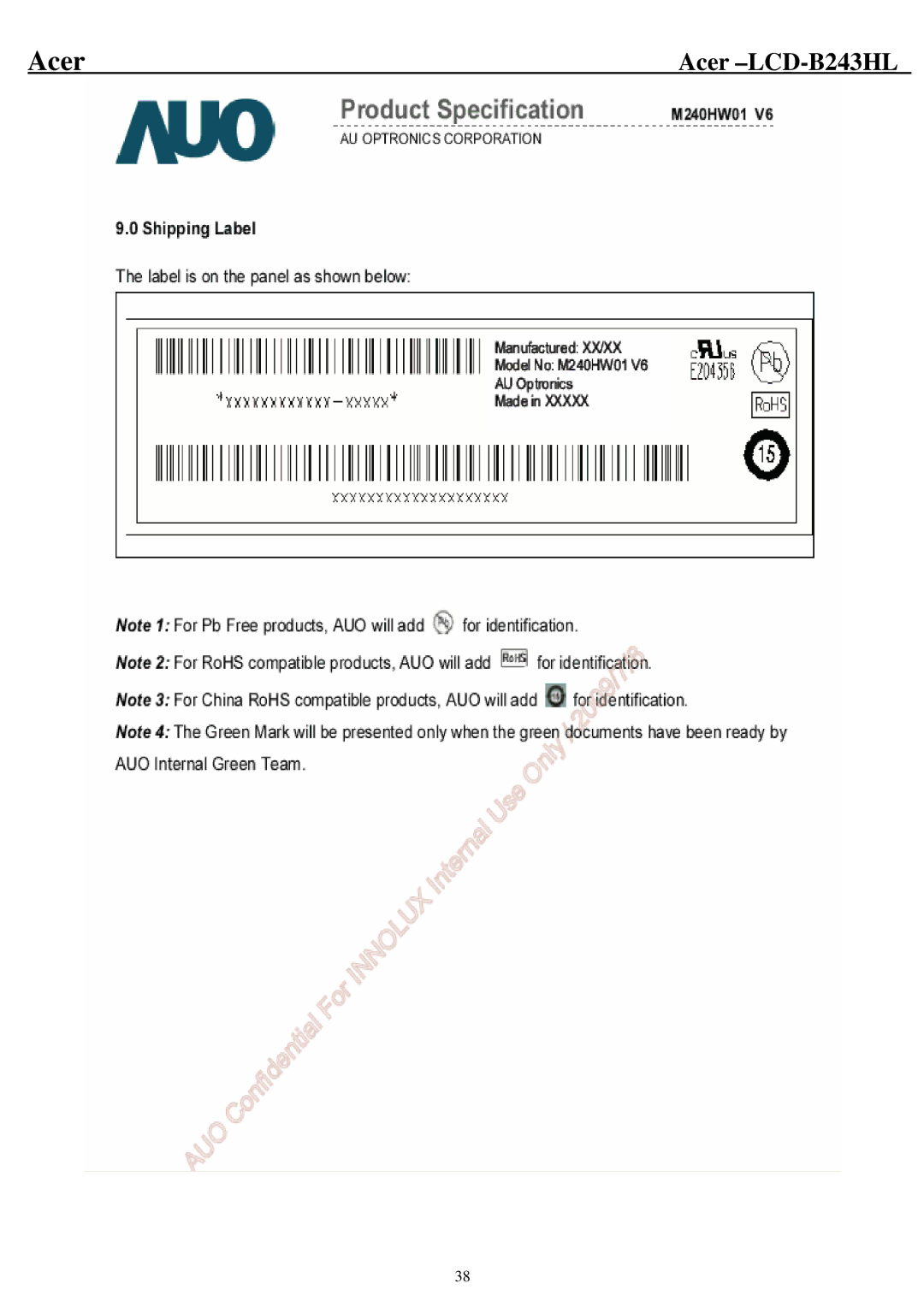 Acer B243HL service manual Acer 