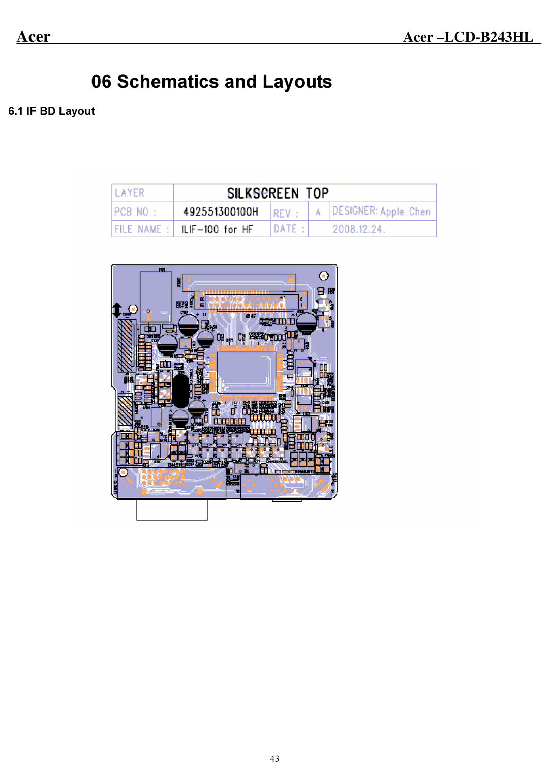 Acer B243HL service manual Schematics and Layouts, If BD Layout 