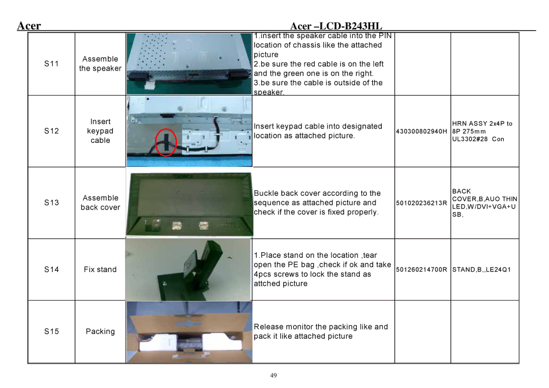 Acer B243HL service manual S12 Keypad 