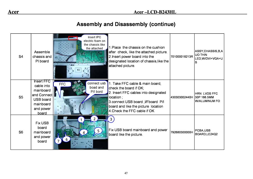 Acer service manual Assembly and Disassembly continue, Acer -LCD-B243HL 