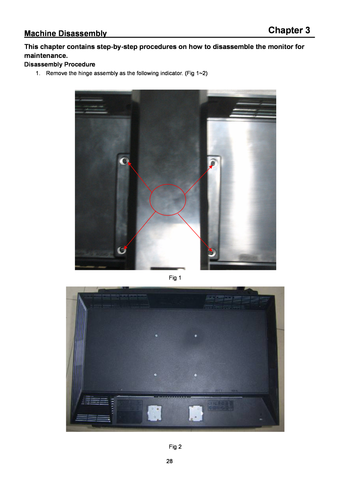 Acer B243W manual Machine Disassembly, Disassembly Procedure, Chapter 