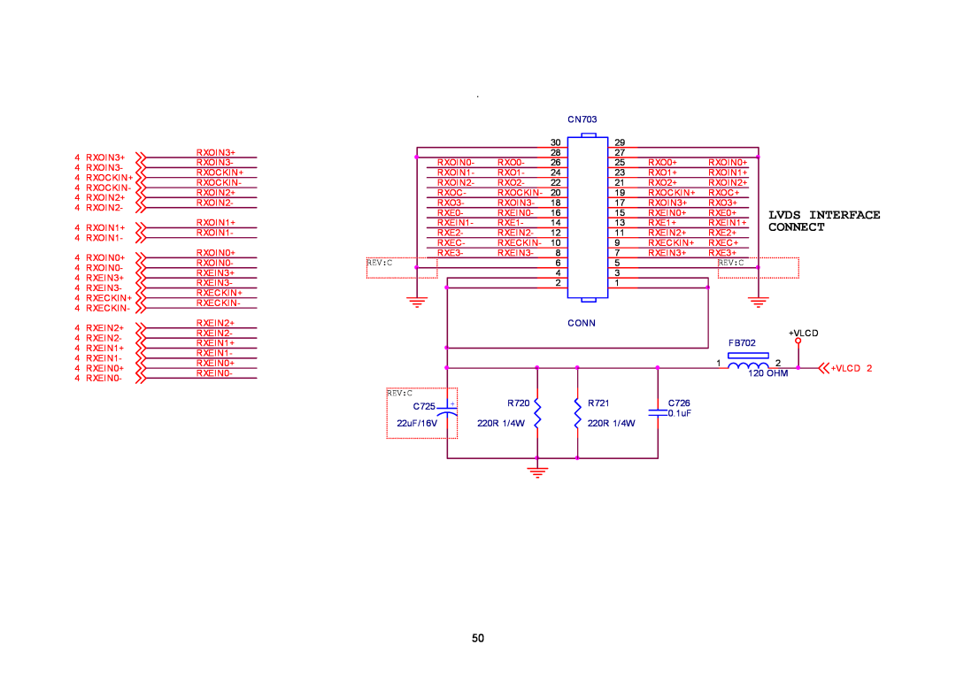 Acer B243W manual Connect, Lvds Interface, CN703, FB702, 120 OHM, R720, R721, C726, C725, 22uF/16V, 220R 1/4W, 0.1uF 