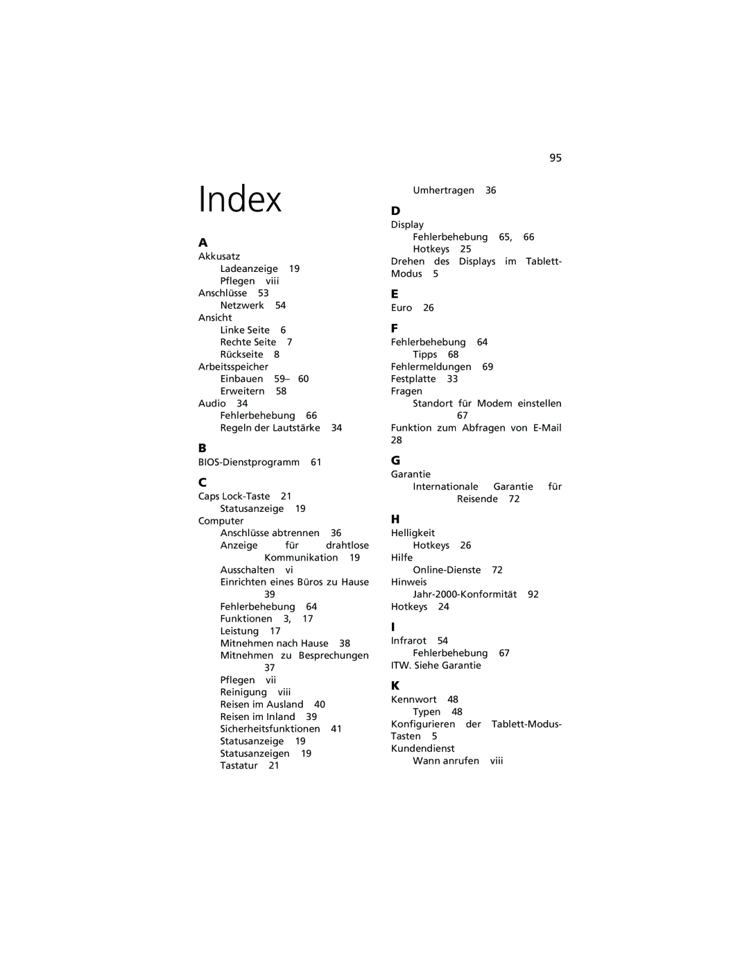 Acer C100-Series manual Index 