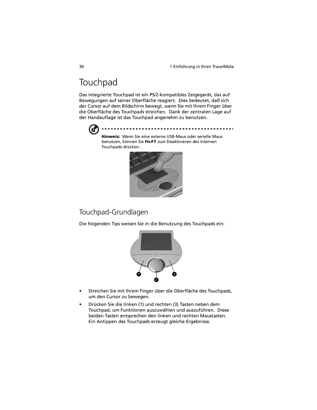 Acer C100-Series manual Touchpad-Grundlagen 