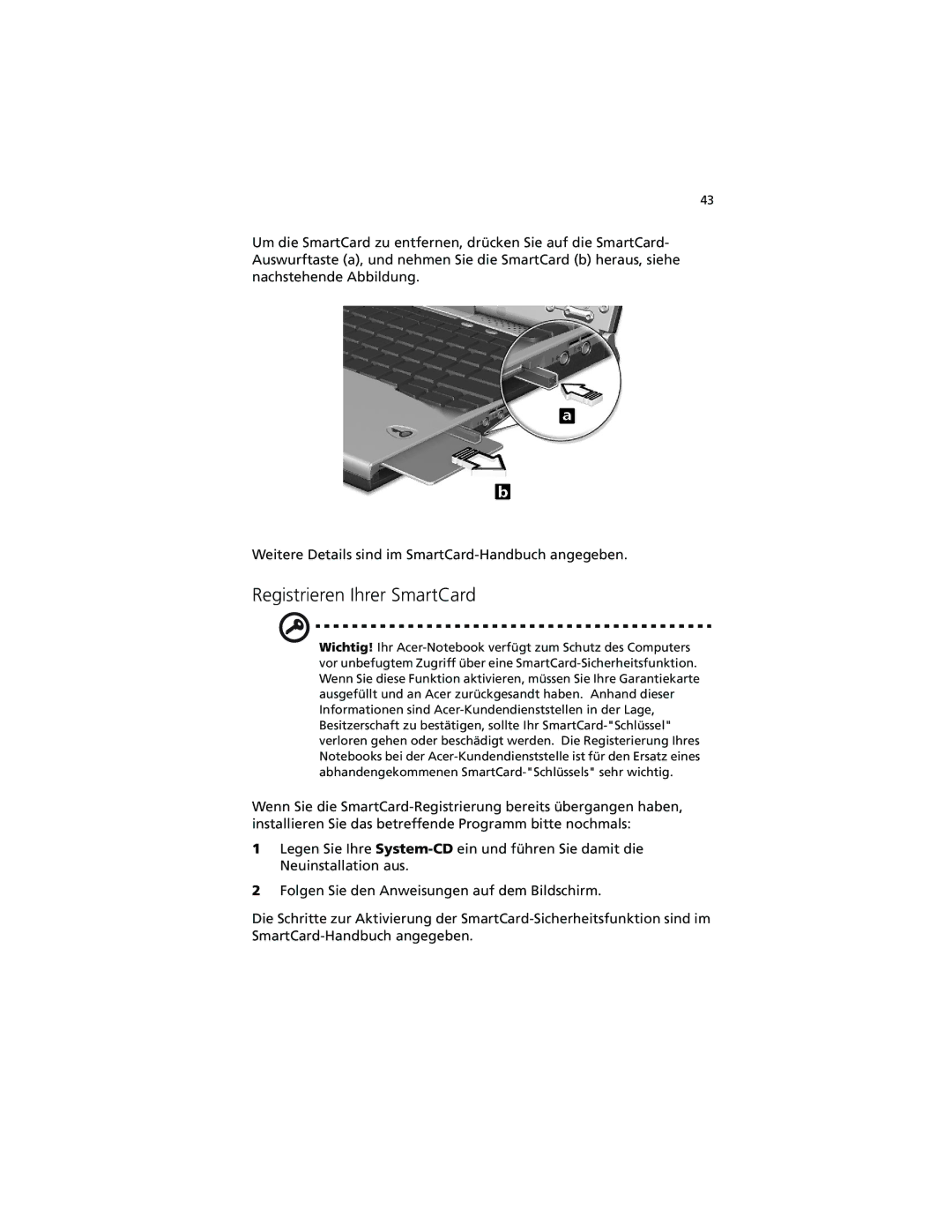 Acer C100-Series manual Registrieren Ihrer SmartCard 