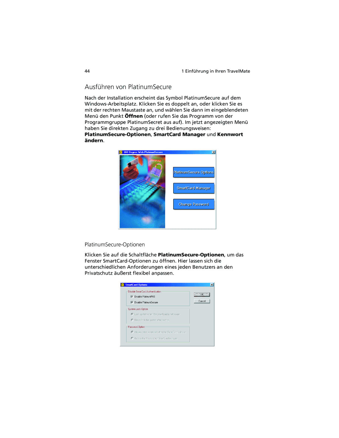 Acer C100-Series manual Ausführen von PlatinumSecure, PlatinumSecure-Optionen 