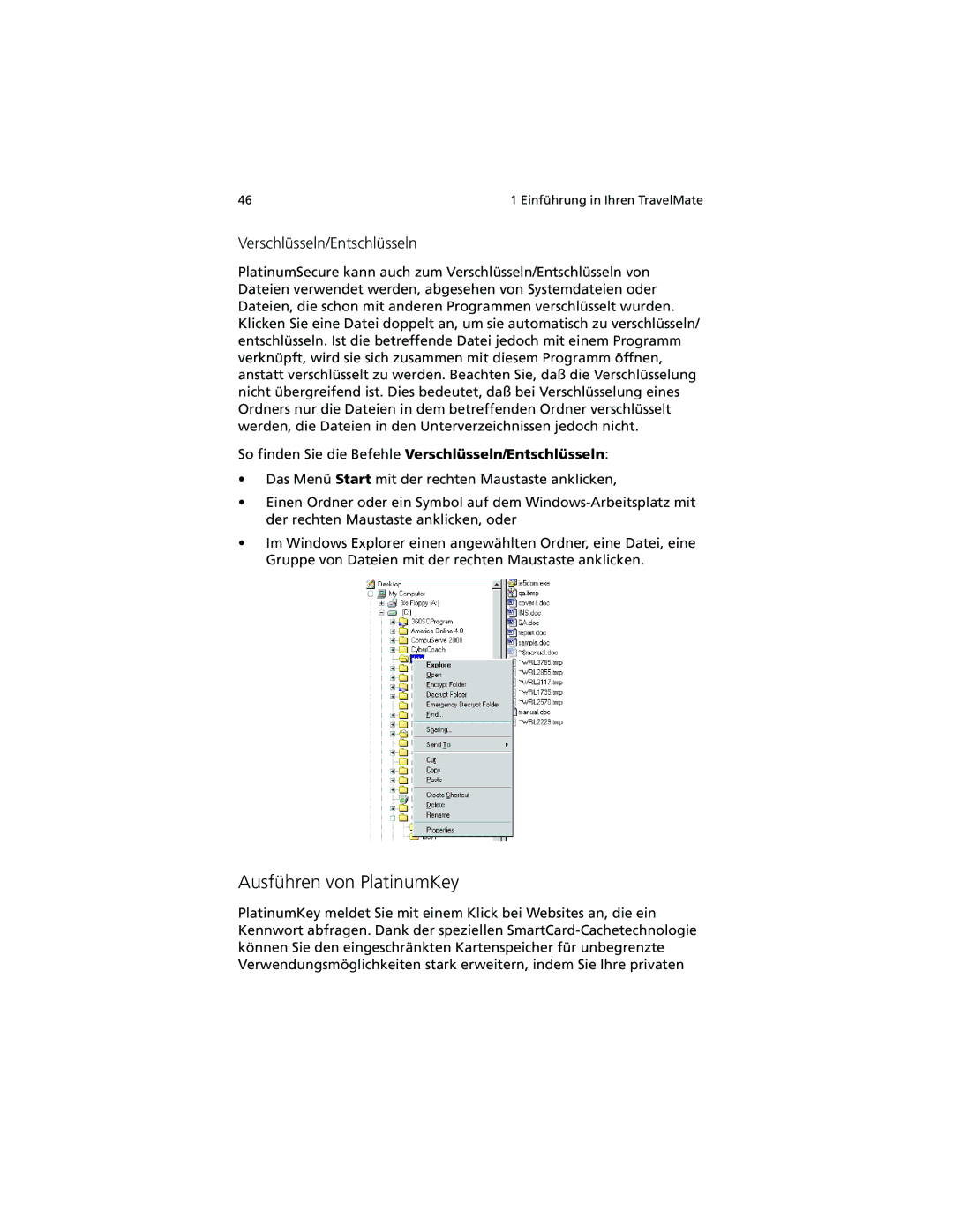 Acer C100-Series manual Ausführen von PlatinumKey, Verschlüsseln/Entschlüsseln 