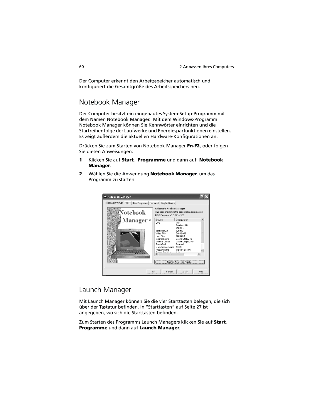 Acer C100-Series manual Launch Manager 