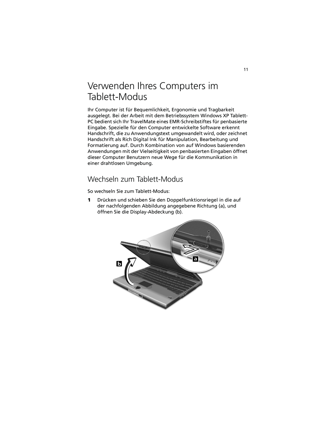 Acer C100-Series manual Verwenden Ihres Computers im Tablett-Modus, Wechseln zum Tablett-Modus 