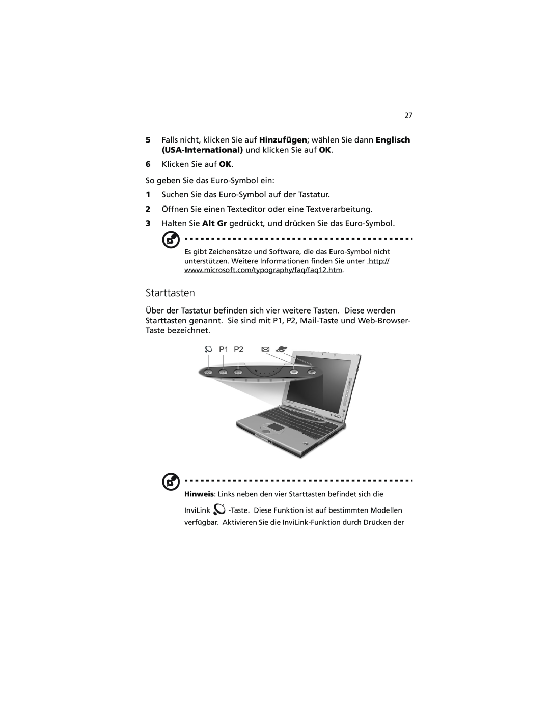 Acer C100-Series manual Starttasten 