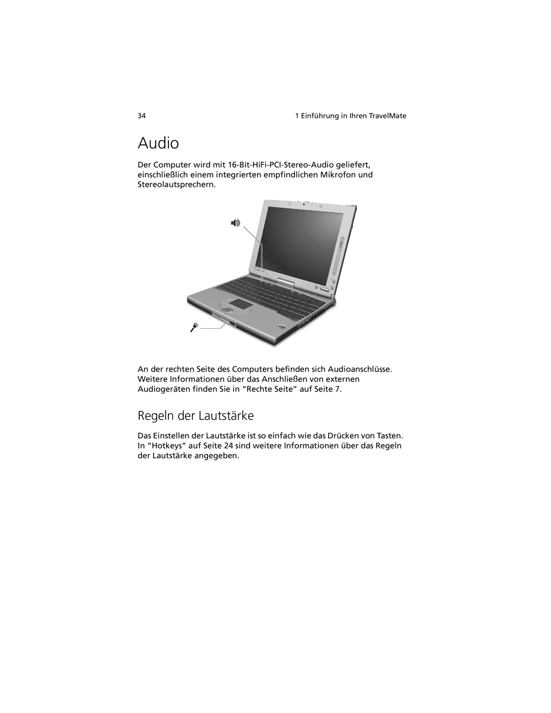 Acer C100-Series manual Audio, Regeln der Lautstärke 
